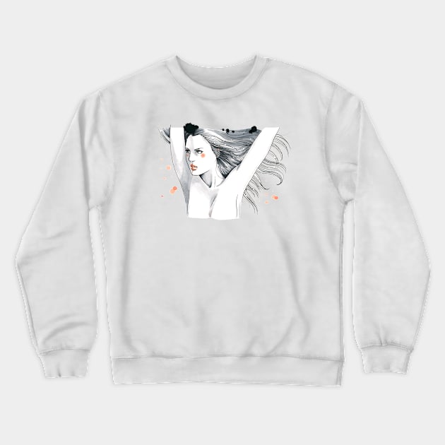 Beautiful Blowing Hair Woman Crewneck Sweatshirt by jessicaguarnido